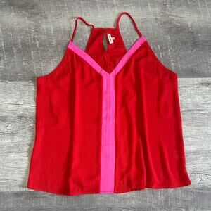 Main Strip Chiffon Colorblock Tank Top Womens Plus 3X Red Pink Feminine Flirty